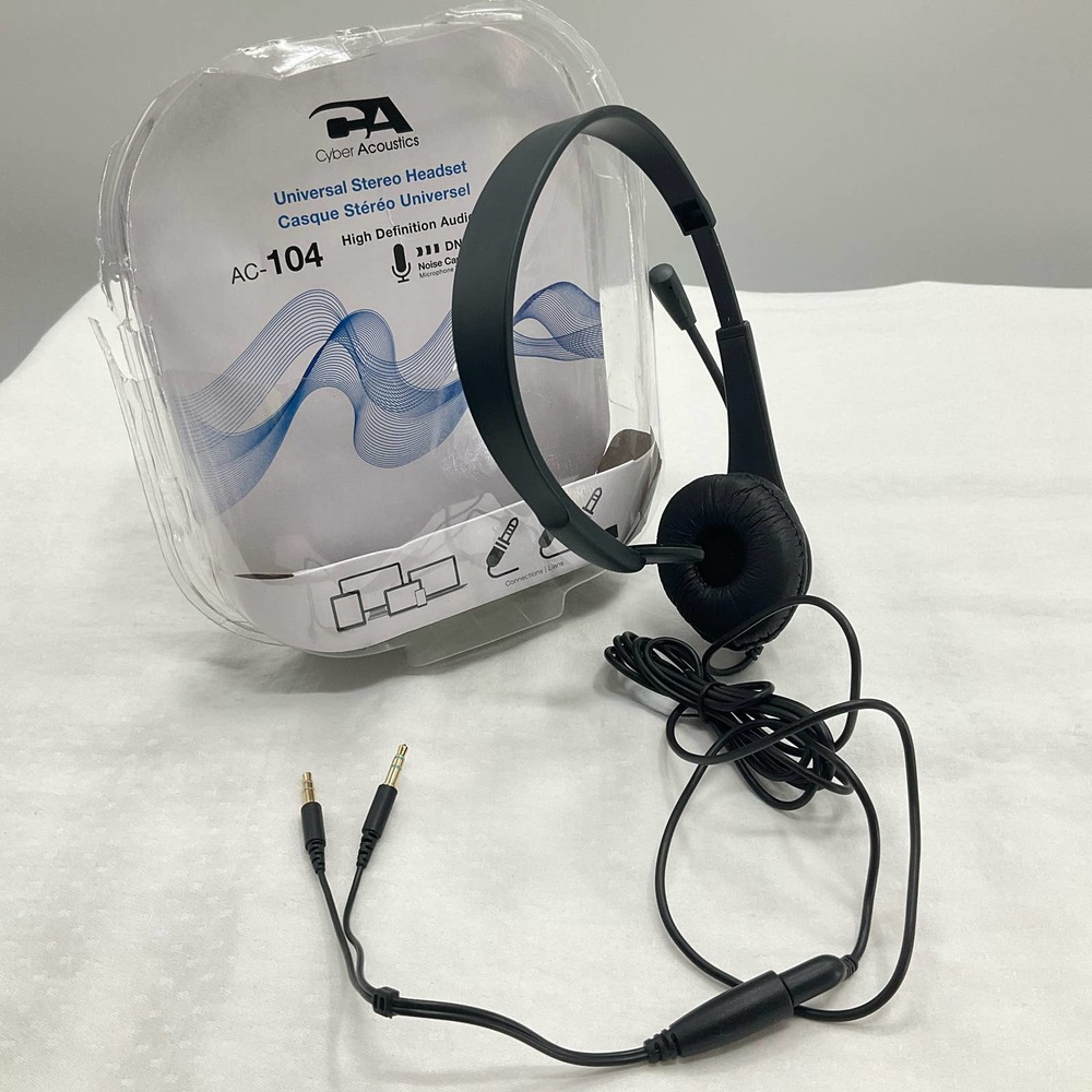 Cyber Acoustics ac-104 Mono Headset w/ Boom mic Leatherette Single Barrel Adapt